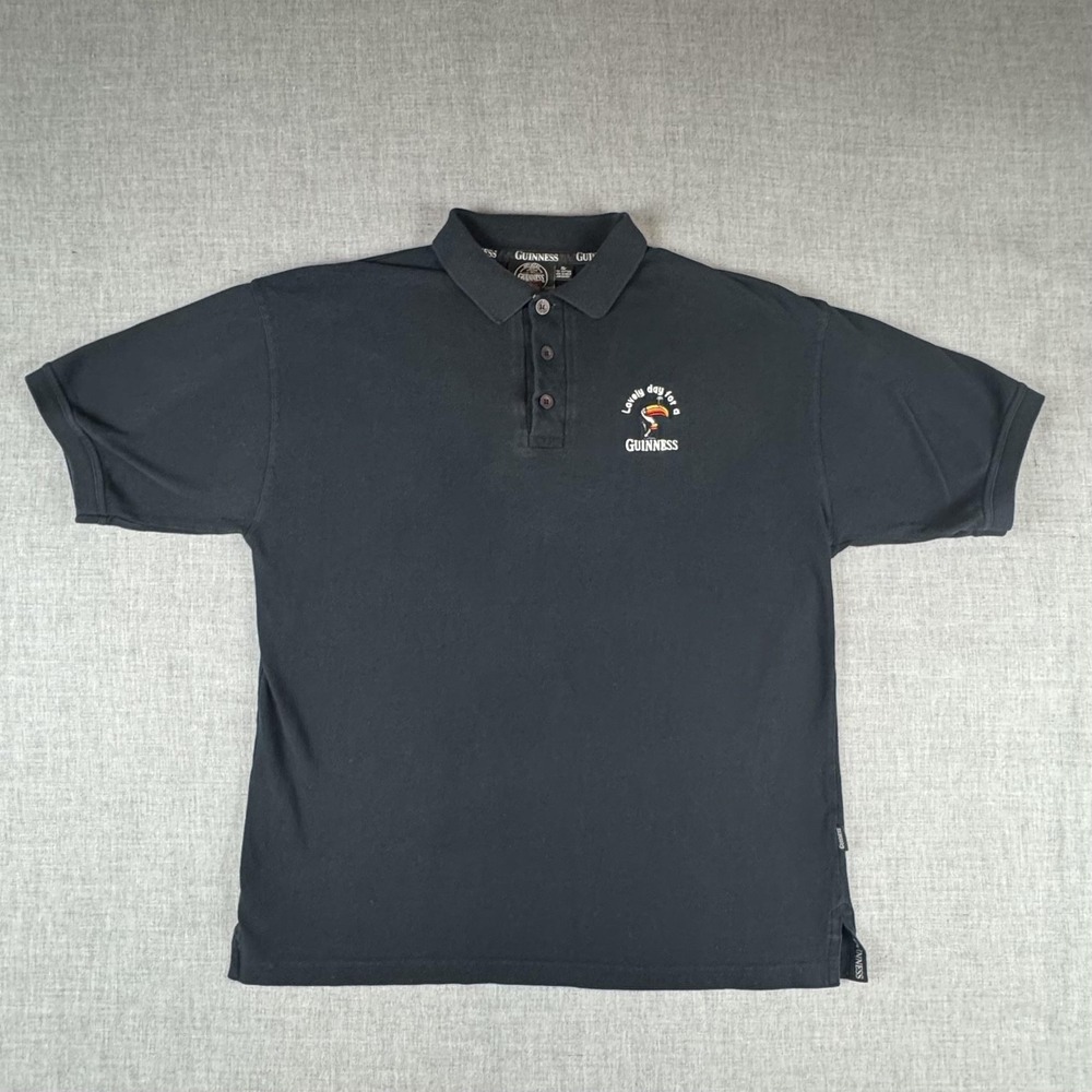 Guinness Toucan Polo Shirt Mens XL Black Lovely Day Logo Beer‎ Pub Brewery